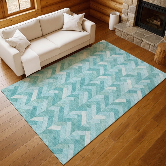 Addison Rugs Chantille Indoor/Outdoor Transitional Geometric Aqua Machine Washable Rectangle Rug, 10' x 14'