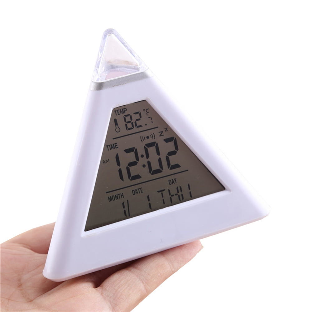SPRING PARK 7 LED Color Changing Digital Thermometer Pyramid LCD Alarm Clock Desk Bed Light