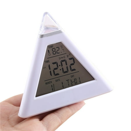 SPRING PARK 7 LED Color Changing Digital Thermometer Pyramid LCD Alarm Clock Desk Bed Light