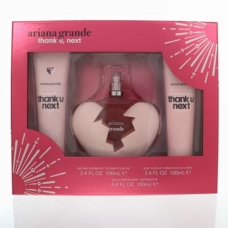 Thank U Next by Ariana Grande for Women - 3 Pc 3.4oz EDP Spray, 3.4oz Body Souffle, 3.4oz Bath Shower Gel