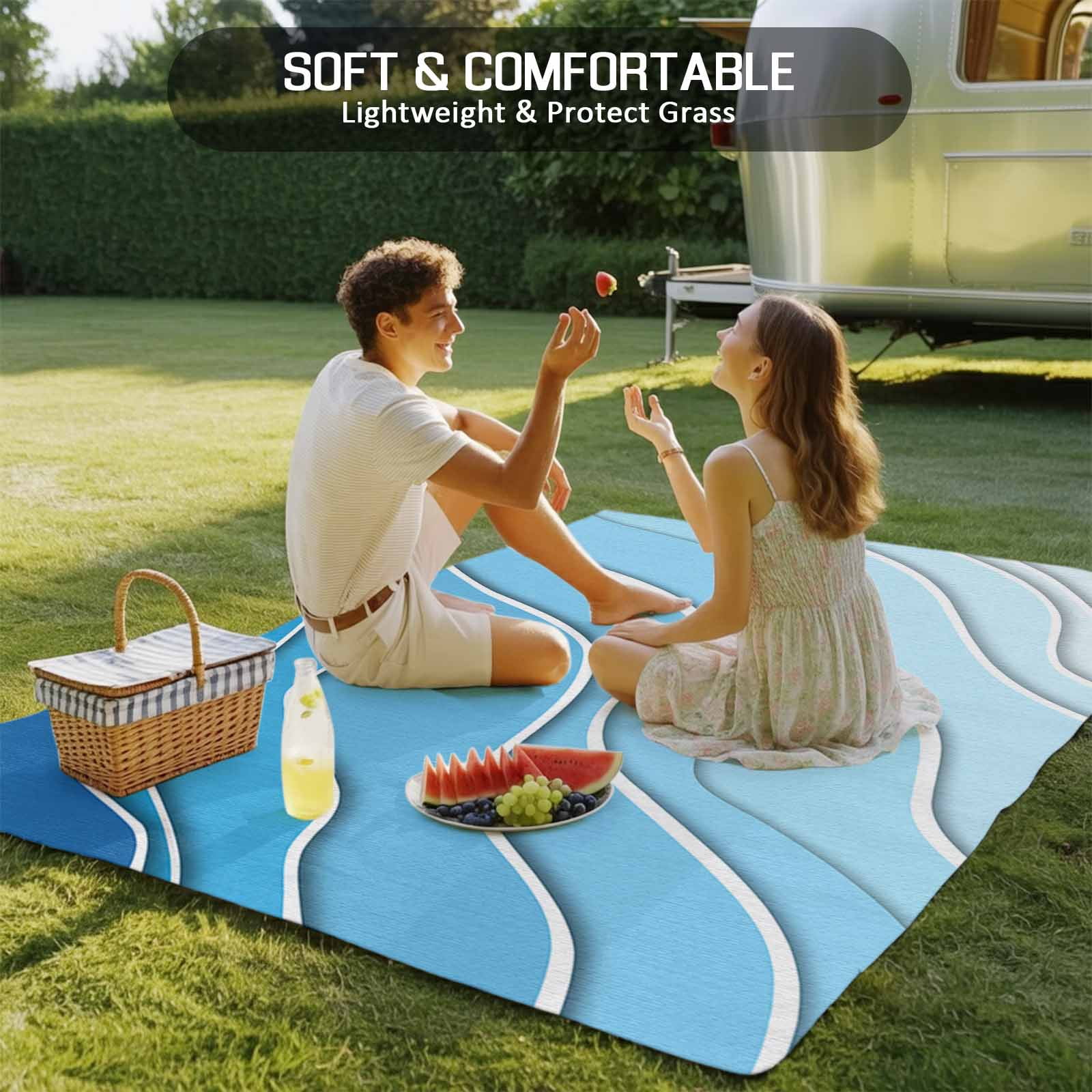 5' x 8' Outdoor Rug, Blue Aqua Ombre Outdoor Washable Rug Large Floor Carpet, Modern Geometric Abstract Aesthetic Cream Non Shedding Area Rug for Outside Patio RV Porch Deck Balcony Camping