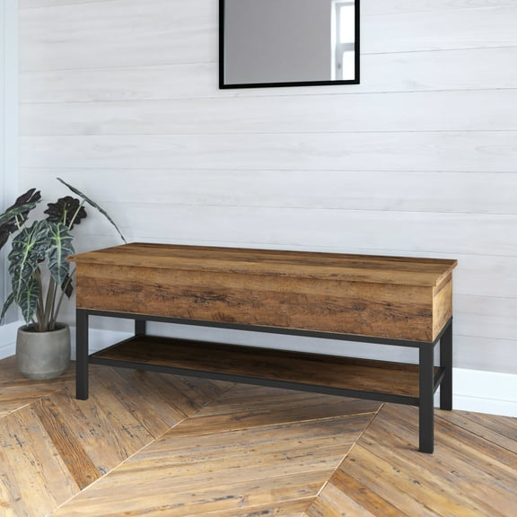 HBCY Creations Farmhouse Entryway Bench, Rustic Oak