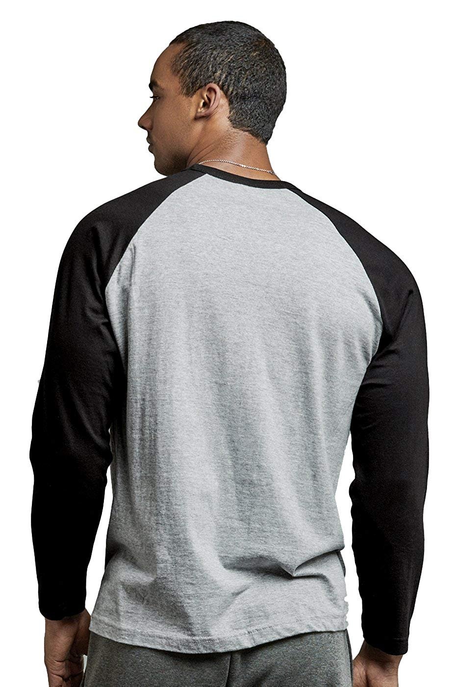 DailyWear Mens Casual Long Sleeve Plain Baseball Cotton T Shirts Black/LT.Grey, 2Xlarge - image 3 of 4
