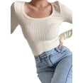 thumbnail image 3 of Qiylii Women's 2023 Spring Autumn Skinny T shirt Tops Solid Color Long Sleeve U Neck Slim Fit Blouse, 3 of 6