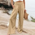 thumbnail image 4 of Casual Pants for Women 2025 Loose Fit Elastic High Waist Wide Leg Palazzo Pants with Pockets Summer Beach Trousers, 4 of 8