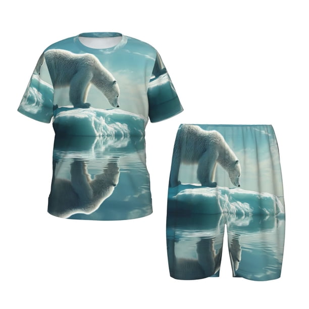 Balery Polar Bear On Iceberg Conjunto de Pijama Infantil de Manga Corta con Estampado – Ropa de Dormir de Algodón Suave-Small