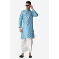 thumbnail image 7 of Royal Kurta Jacquard Silk Printed Firozi Kurta White Dhoti Set for Men, 7 of 7