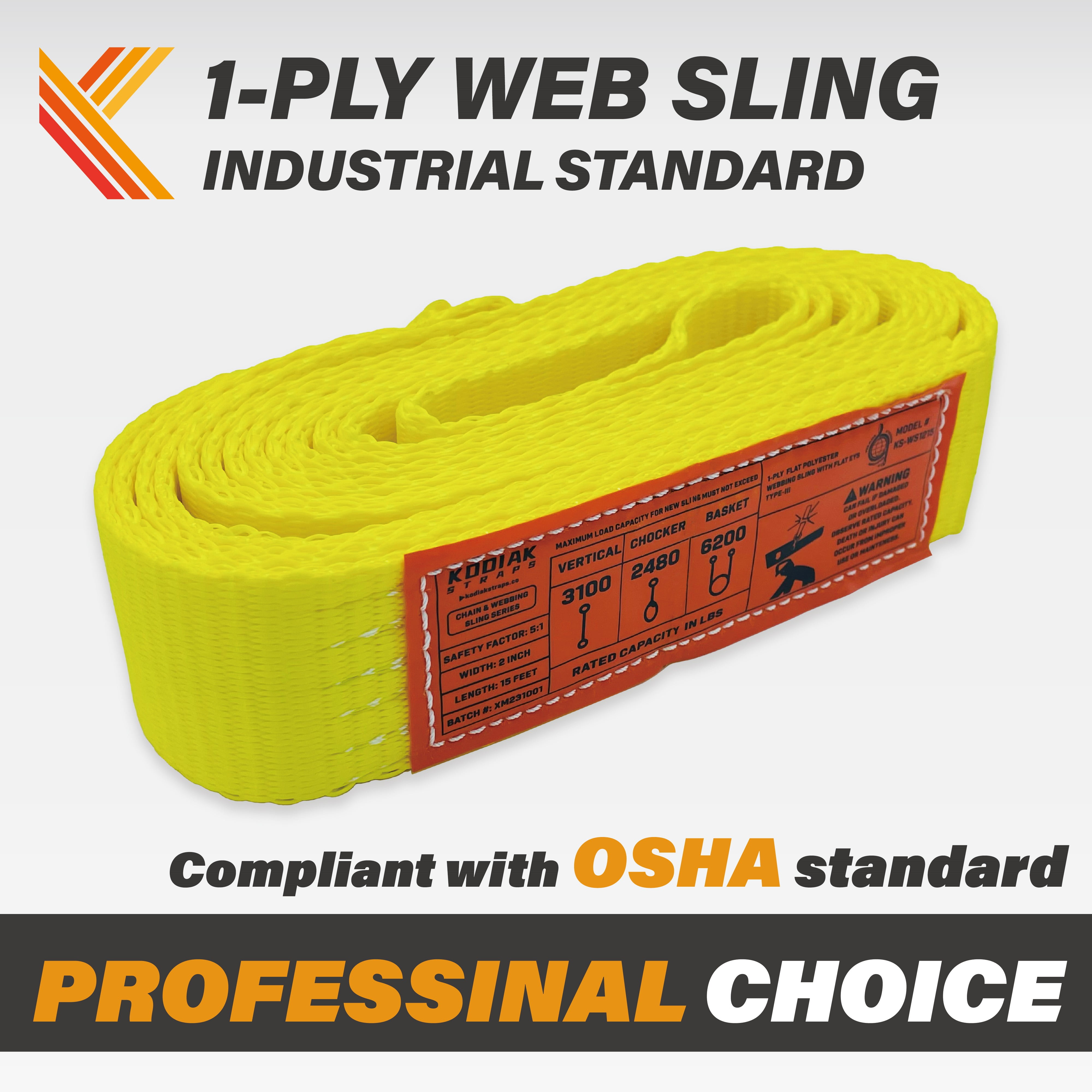 1-Ply Webbing Sling 2”x 8ft Lifting Straps 2Pack Heavy Duty Web Strap Rigging Moving Towing Hoisting Gear KODIAK STRAPS