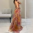 thumbnail image 4 of Prdecexlu Women's Floral Tulle Wedding Guest Dress Spaghetti Straps V Neck A Line Formal Colorful Cocktail Maxi Dresses Saffron M, 4 of 4