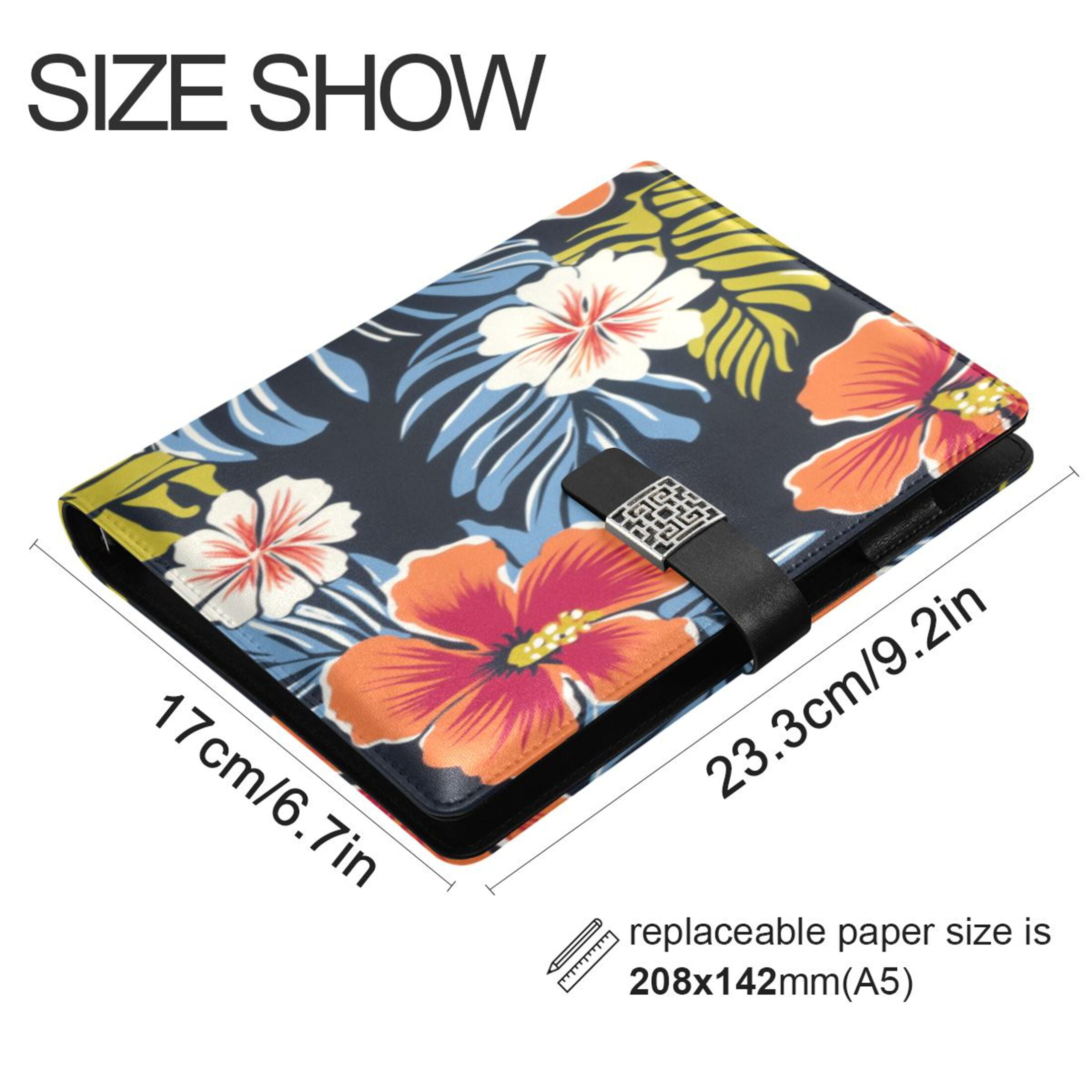 Leather Planner Leather Notebook Notebook Journal Binder Design Pen Pocket Design Convenient for Storage Hawaiian Flower Cartoon