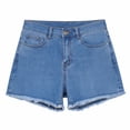 thumbnail image 4 of Costeam Womens Fringe Hem Denim Shorts Dual Side Slip Pockets Mid Rise Waist Soft Washed Loose Fit Casual Jean Short Bottoms, 4 of 4