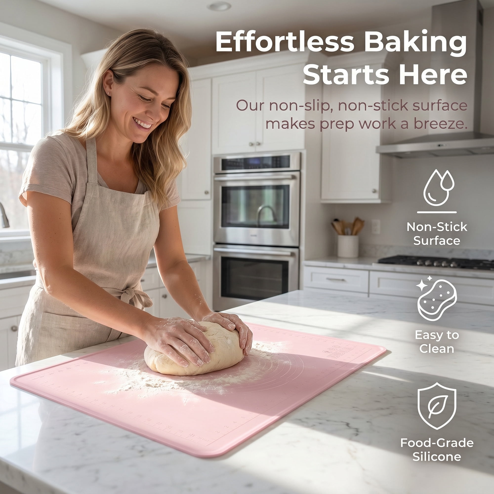 Unique Bargains Solid Color Silicone Pastry Baking Mat with Measurements Pink 19.7"x27.6"