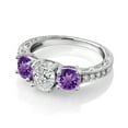 thumbnail image 3 of Gem Stone King 10K White Gold Lab Grown Diamond and Purple Amethyst 3 Stone Engagement Ring for Women | 1.73 Cttw | Center Diamond Oval 1 Ct | DEF Color | VVS-VS Clarity | Size 7, 3 of 5