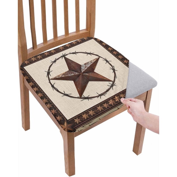 Country Texas Star Chair Seat Covers for Dining Room Stretch Chair Seat Covers Set of 4, Brown Farmhouse Vintage Wooden Chair Seat Protector Cushion Slipcovers for Kitchen Restaurant Office
