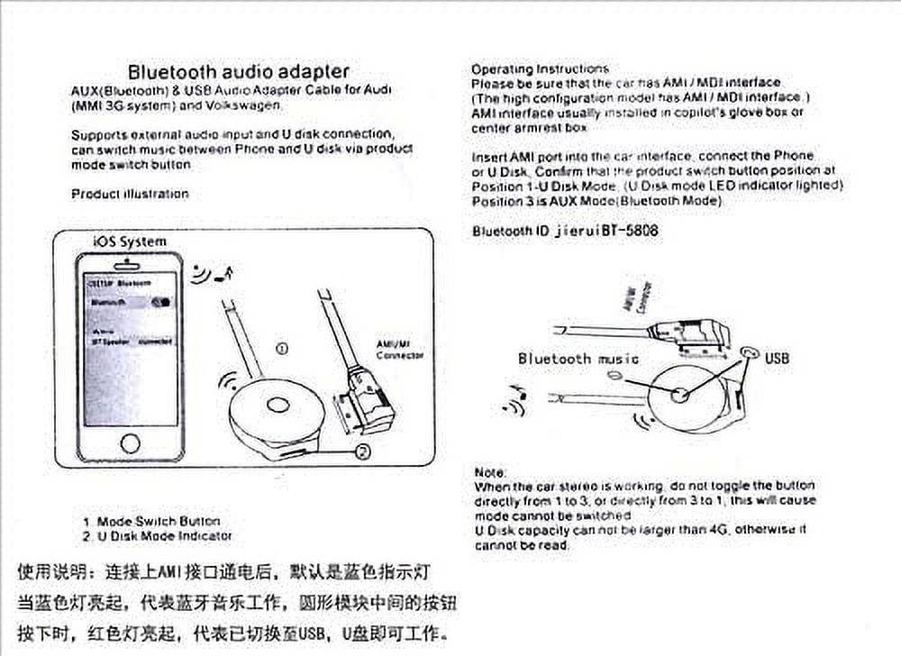 Bluetooth USB Audio Adapter for Mercedes Benz, Wireless AMI Music Interface Adapter Cable