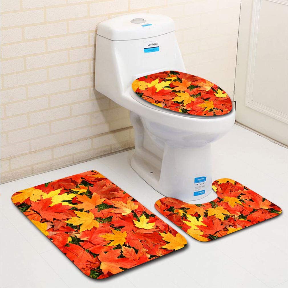 PUDMAD Colorful Autumn Leaves 3 Piece Bathroom Rugs Set Bath Rug