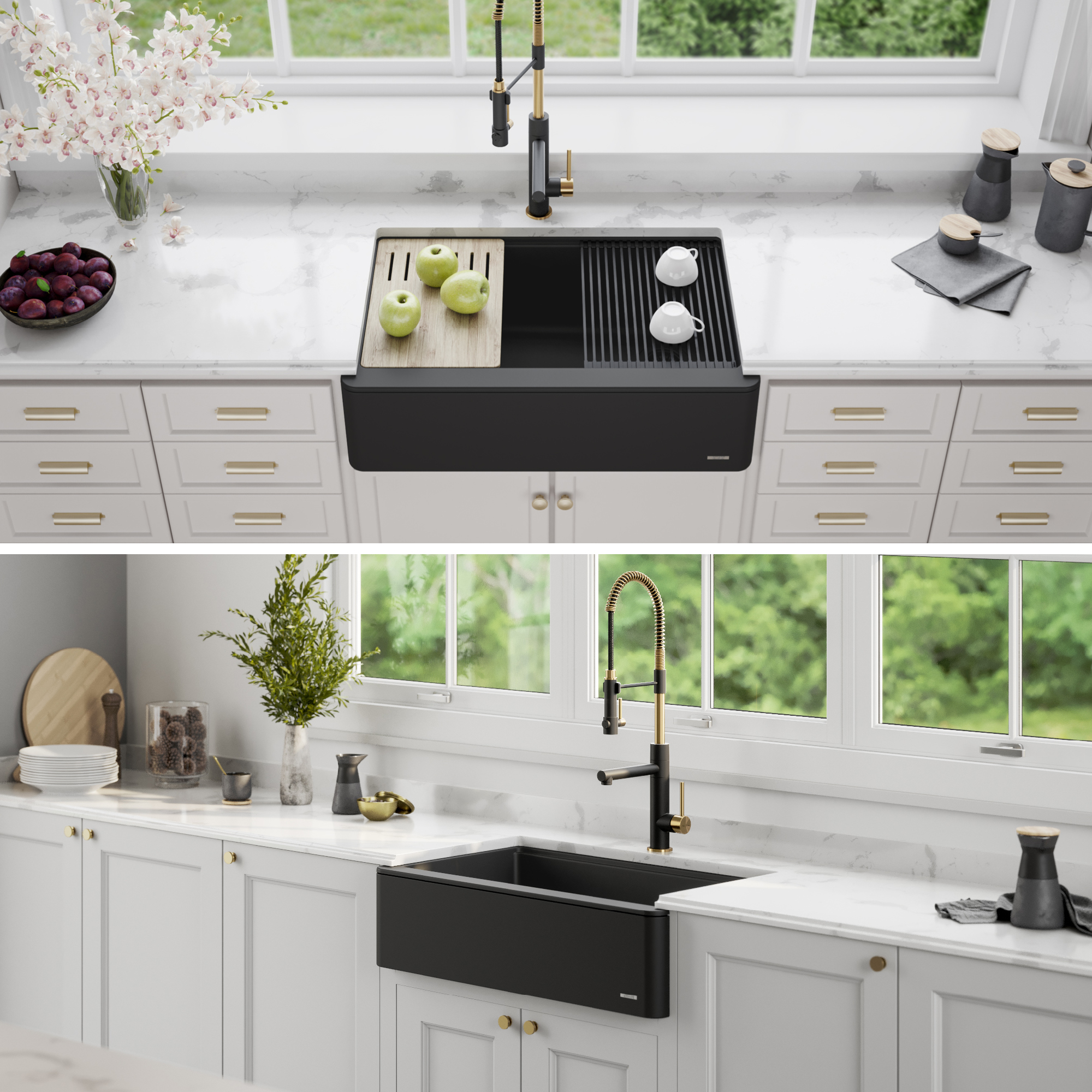 KRAUS Bellucci 33-inch Granite Quartz Composite Farmhouse Flat Apron Front  Single Bowl Kitchen Sink with CeramTek in Black