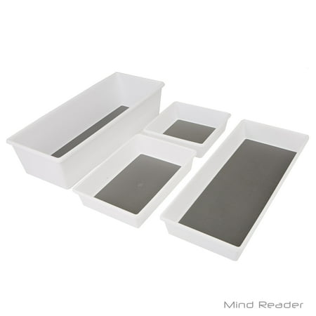 Mind Reader 4 Piece Large Rectangle Storage Compartment Organizer Set, Gray