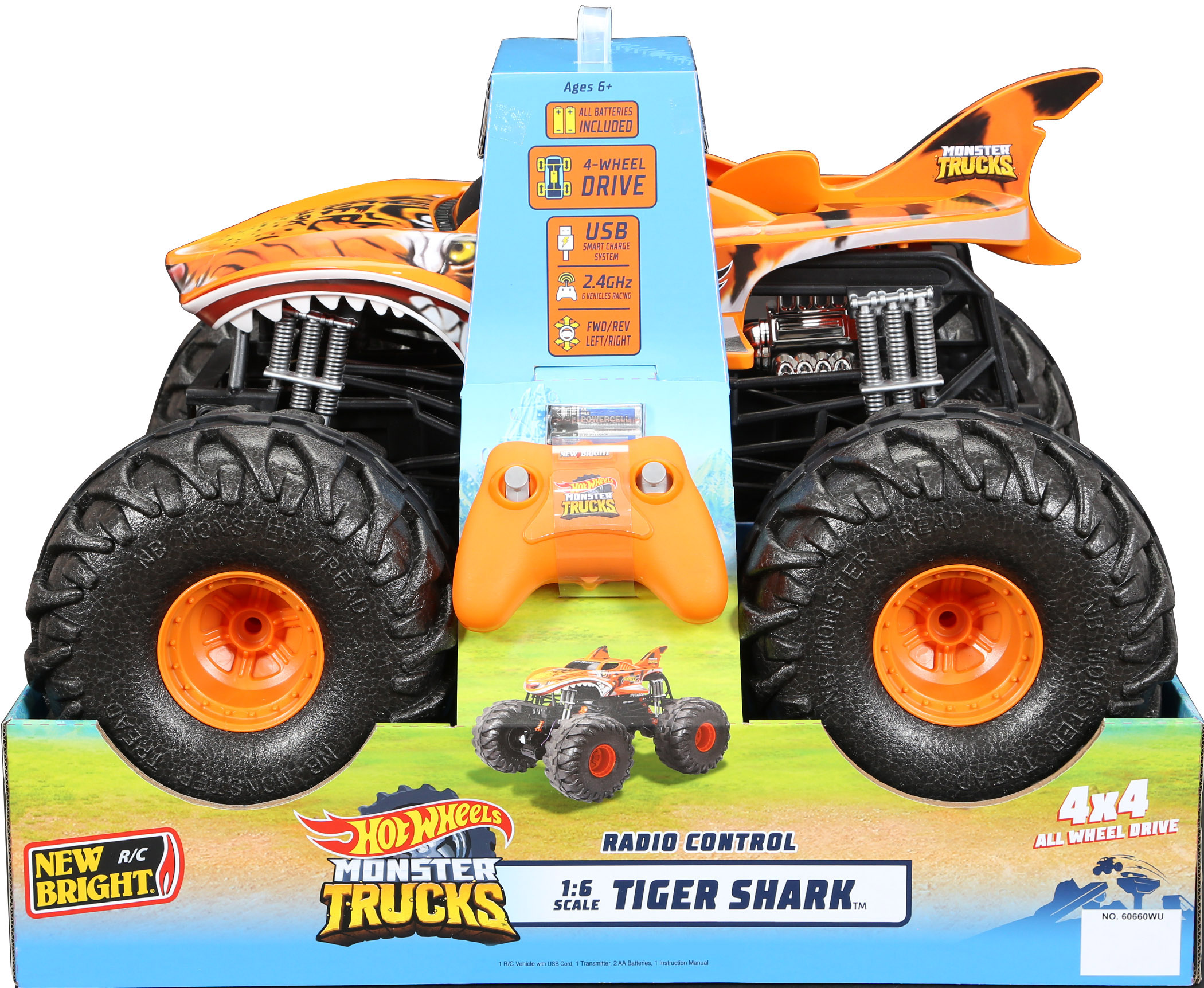 New Bright (1:6) Hot Wheels Tiger Shark Battery Radio Control Monster Truck, 60660WU Orange - image 2 of 8