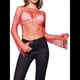 thumbnail image 3 of Tops de Larga con de Diamantes de Imitación para Mujer, Camisetas de Transparente con Cristales y Conjuntos de Red Rojo M, 3 of 7