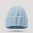 thumbnail image 2 of Fall Winter Unisex Ribbed Knitted Beanie Solid Color Fold Cuff Skull Cap Soft Stretchy Warm Beanie Hat for Men Women Casual Daily Outing Light Blue, 2 of 5