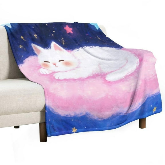 Cat Print Flannel Blanket Novelty Pattern Nap Blanket Sofa Room Office Soft Throw Blanket Outdoor Camping Warm Blanket