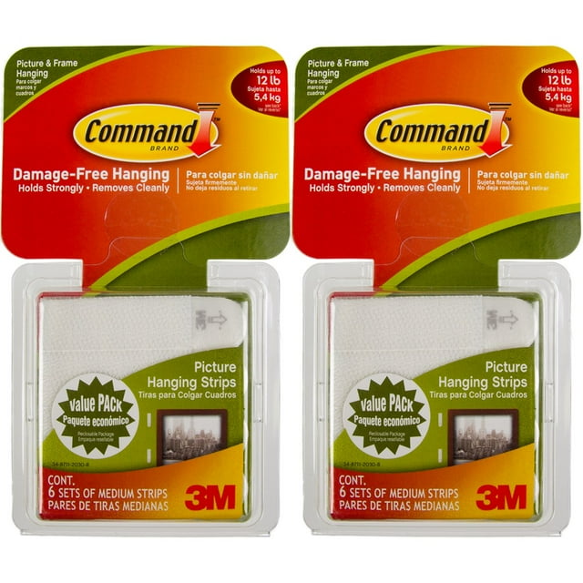 Tiras para colgar cuadros y marcos Command 3M, paquete de 12 unidades