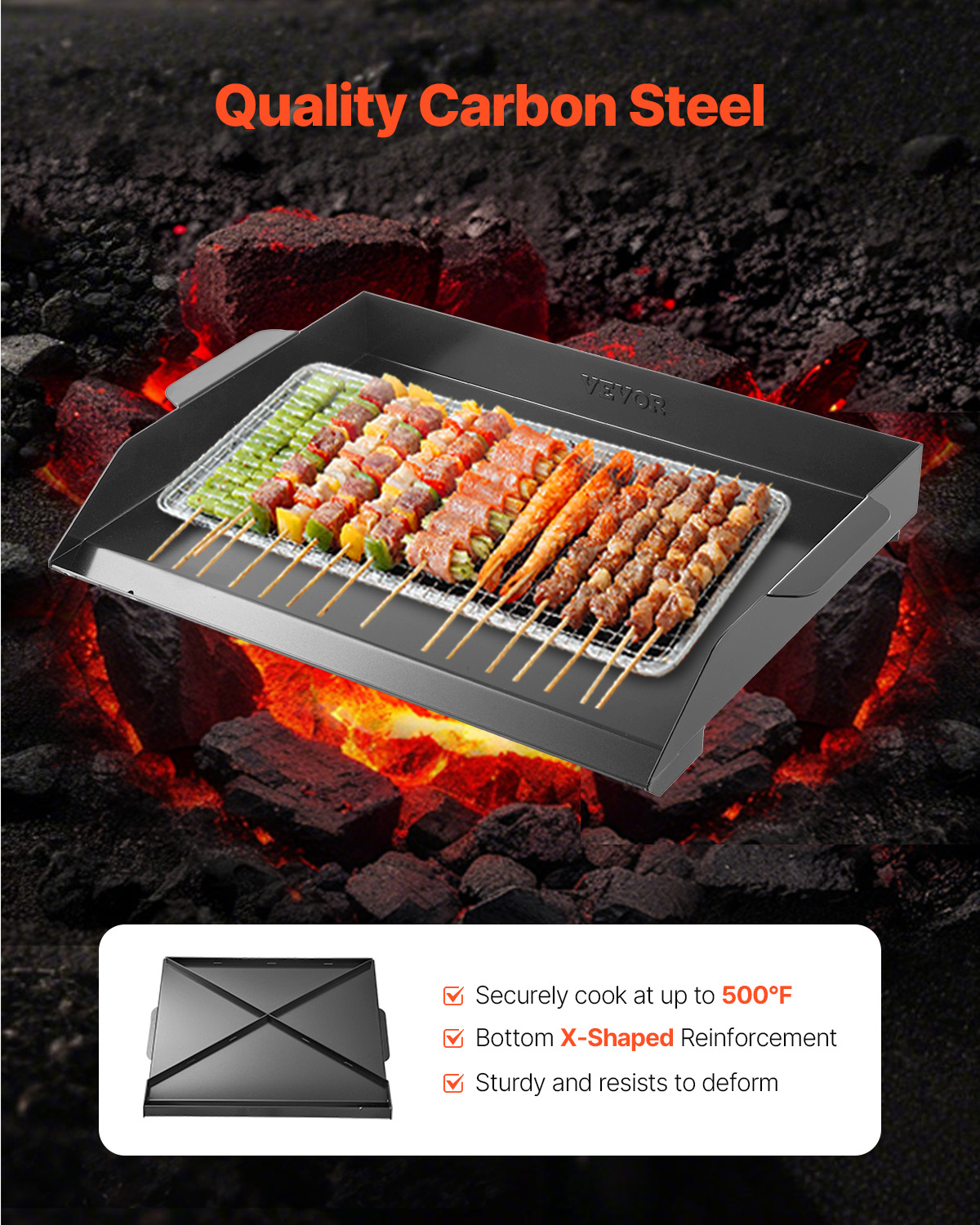 VEVOR Carbon Steel Griddle, 22x16 inch Universal Flat Top Rectangular Plate, Gas Grill Griddle for BBQ Grill, Teppanyaki, Portable Family Cookware, for Camping Tailgating Party, Black