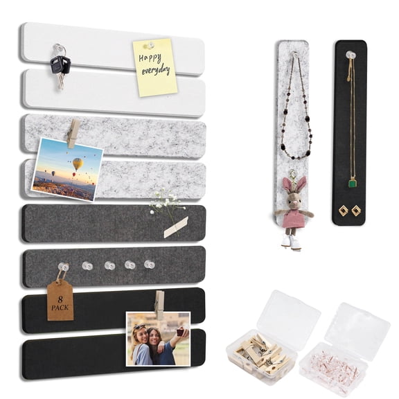 Cork Board Alternative Felt Strip Board 8-Pack 13"x2", Office Pin Board with 40 Push Pins, Adhesive Install for Bedroom Door & Home Office(Concrete Echo)