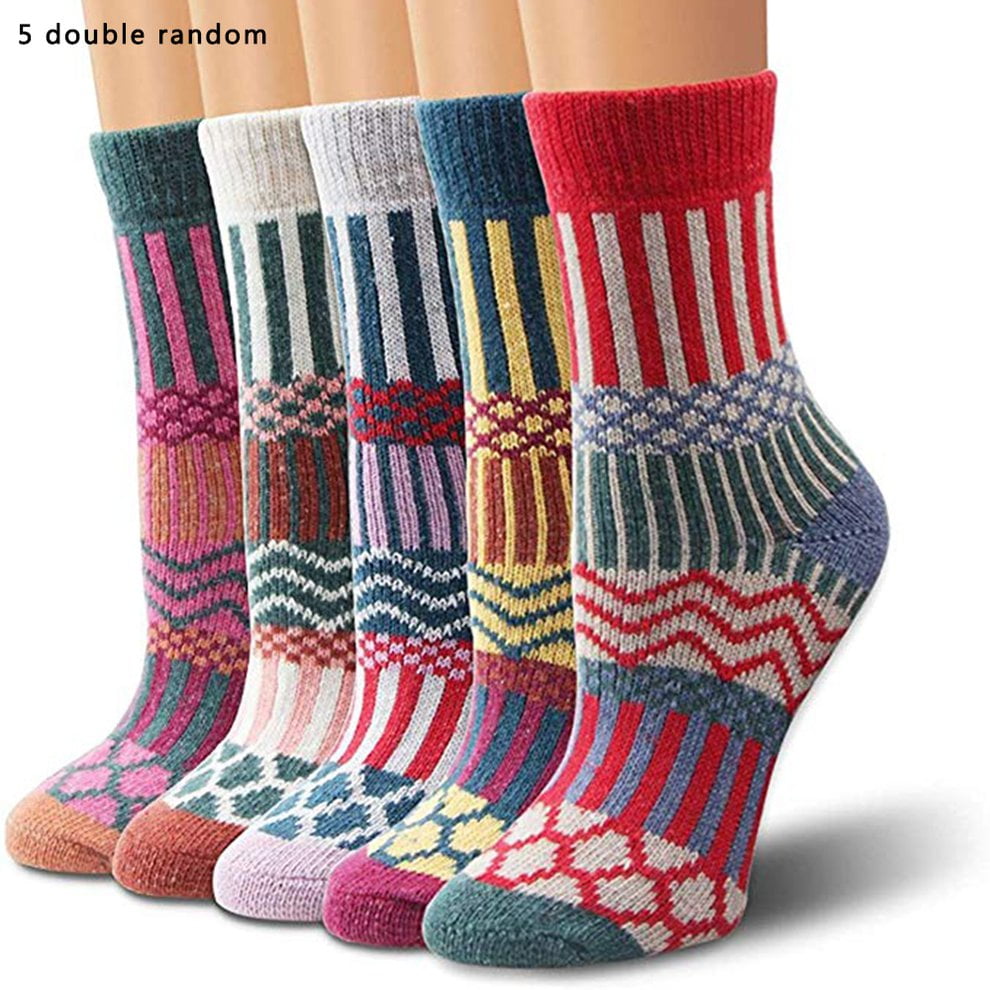 Winter Women Socks 5 Pairs Vintage Style Knit Wool Casual Socks Warm ...