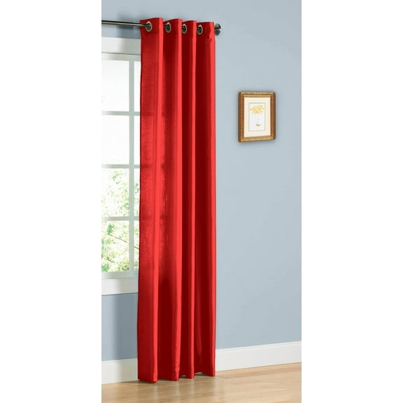 1 PANEL MIRA  SOLID RED SEMI SHEER WINDOW FAUX SILK ANTIQUE BRONZE GROMMETS CURTAIN DRAPES 55 WIDE X 108" LENGTH