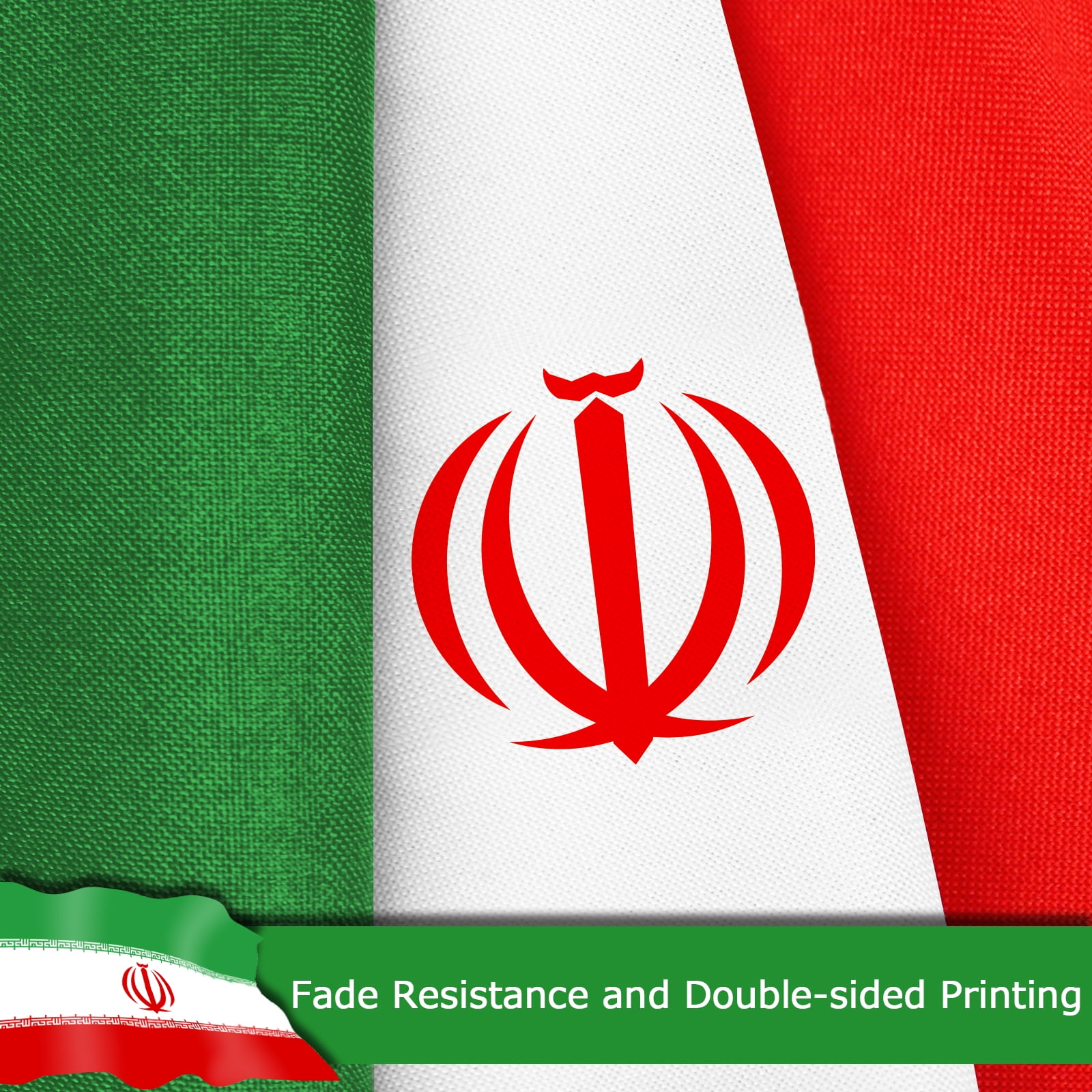Iran Iranian Flag, 400D Heavy Duty Polyester, Double-Sided Printing, Quadruple Stitched Fly Hem, Fade Resistant, 2 Brass Grommets, National Flag of Iran for Home Outdoor