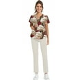 thumbnail image 4 of Wutalume Women's Holiday Print Medical Uniform Set, Short Sleeve V-Neck Top with Pockets and Pants, Nurse Scrub Outfit,Complexion M, 4 of 6