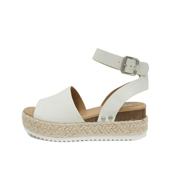 Soda Topic Open Toe Buckle Ankle Strap Espadrilles Flatform Wedge Casual Sandal