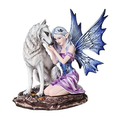 9998 Fairyland Winter Wonderland Fairy With Wolf Bust Statue Figurine 