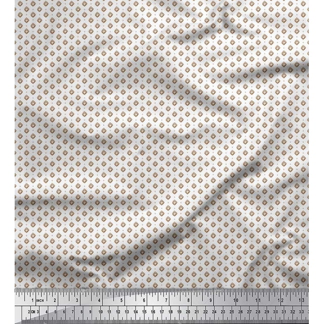Soimoi Polyester Crepe Fabric Dot & Greek Key Small Print Sewing Fabric Yard 52 Inch Wide