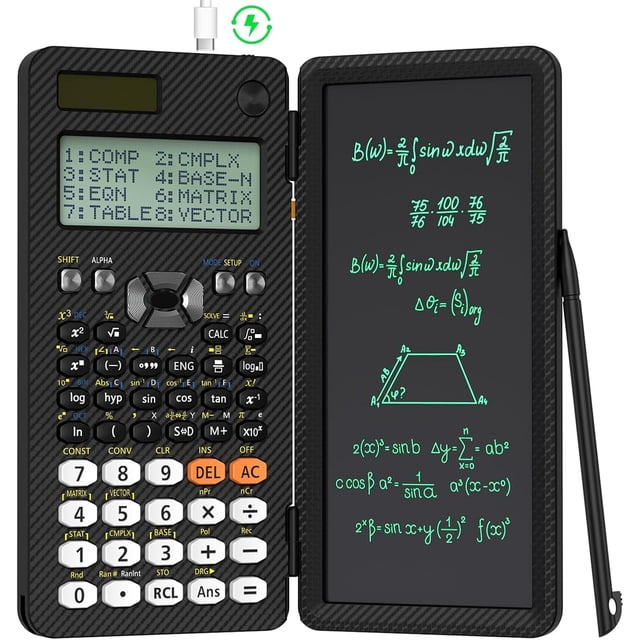 Scientific Calculator 991ES Plus, 4-Line Multiview Display with LCD Writing Tablet, Solar & Battery Dual Power, Erasable Notepad for Engineering, School, Business & Office Use