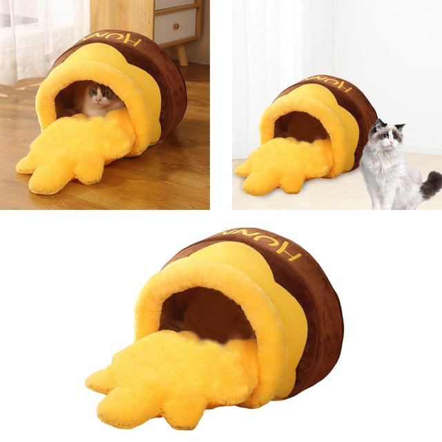 kurtrusly Pot de Miel Lit pour Chat Lit Doux avec Tapis Marron