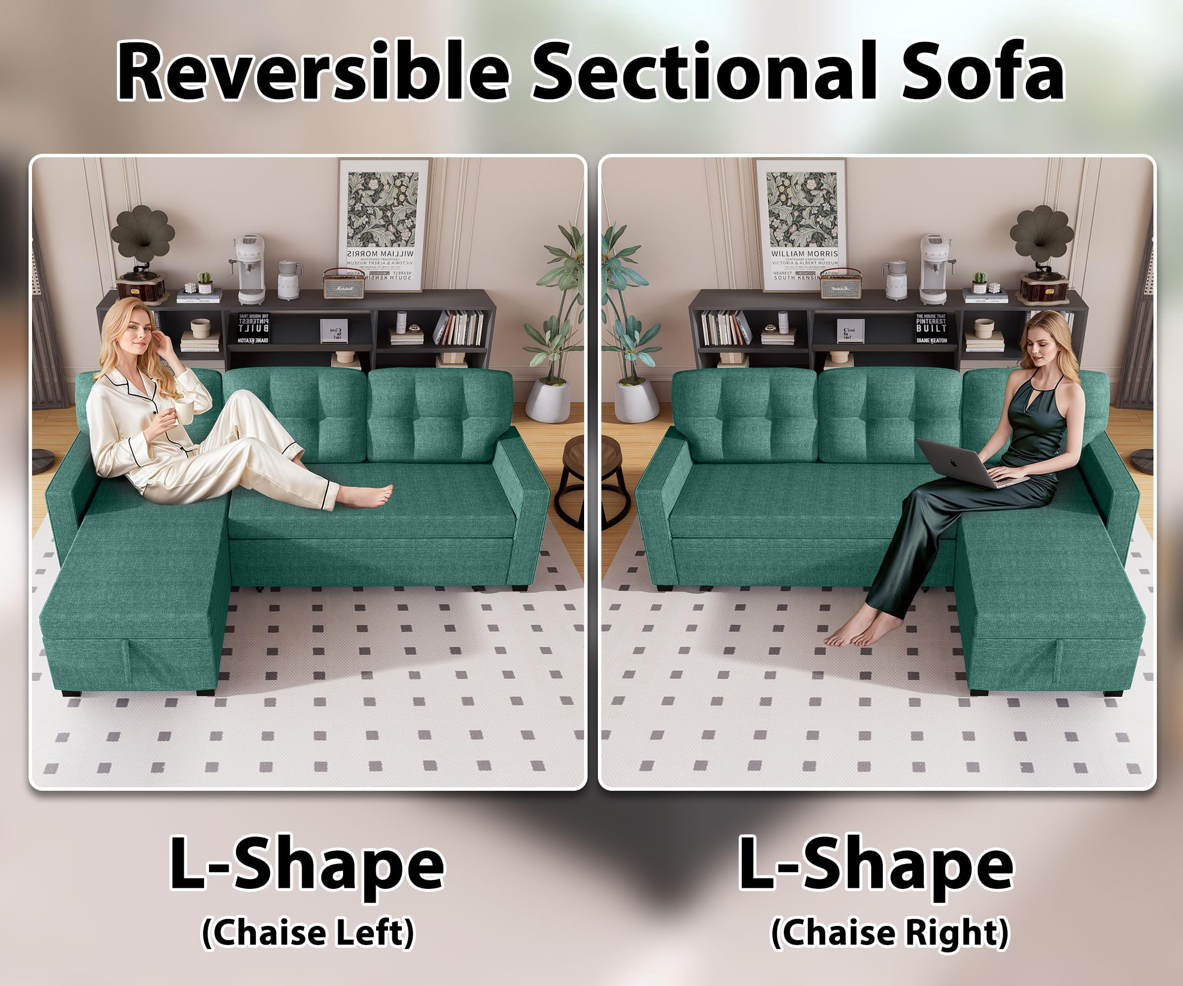 Reversible Sectional Sleeper Sofa with Storage Chaise – Modern Linen Pull-Out Bed, Hidden Storage & Removable Backrest for Living Rooms