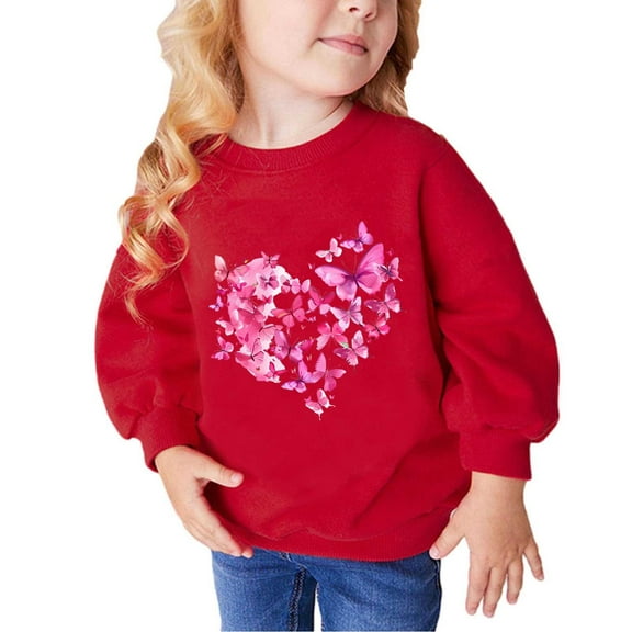Odeerbi Kids Girls Crewneck Sweatshirts Pullover Sweatshirts Children's Fall Winter Sweatshirt Heart Print Long Sleeve Sweater Top Red