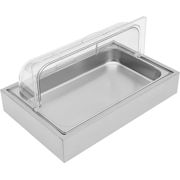Ice Food Serving Display Tray Countertop Food Serving Display Container with Clear Roll Top Cover Cold Food Buffet