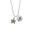 thumbnail image 2 of Delight Jewelry Silvertone Antiqued Starfish Silvertone Script Initial Disc - M - Charm Necklace, 20"+3", 2 of 4