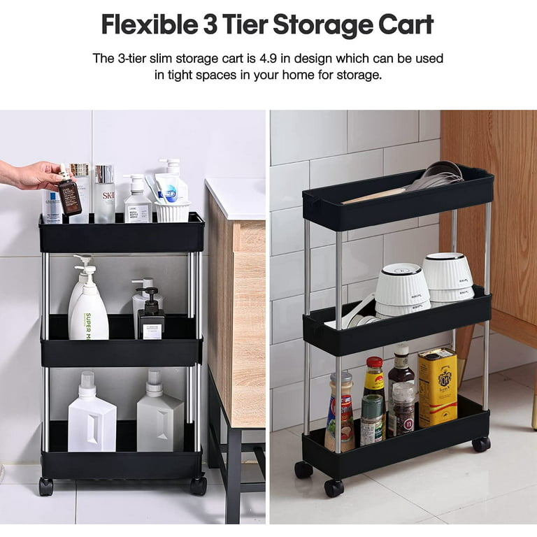 Lifewit Slim Storage Cart, Laundry Room Organization, Wide 6.3'', 3 Tier  Shelf Organizer Rack Unit with Wheels for Bathroom Kitchen Small Dorm  Narrow