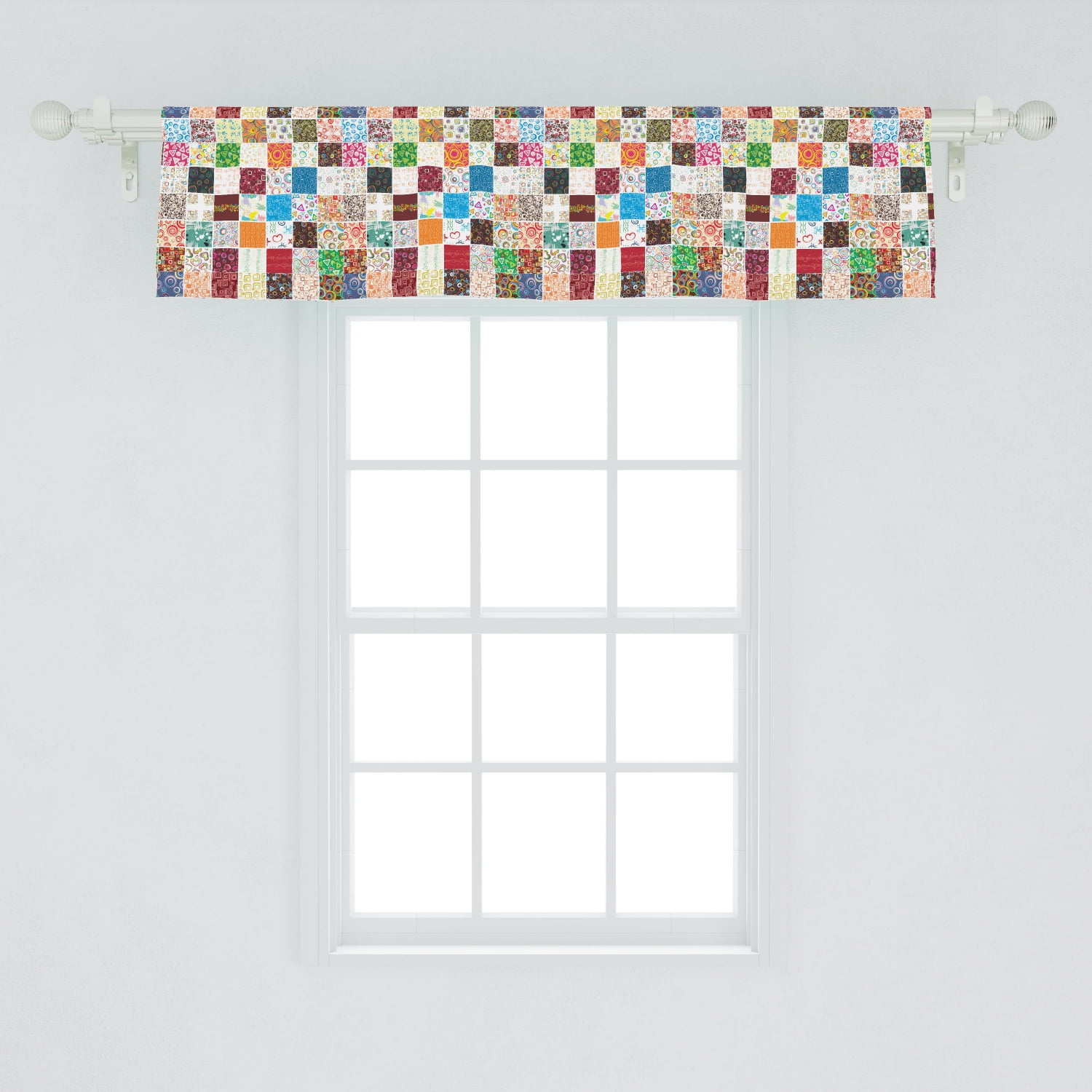 Ambesonne Retro Window Valance, Big Patchwork of Different Patterns