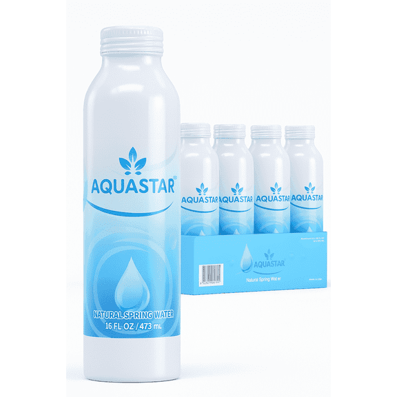 Aquastar Natural Spring Water Aluminum Bottle 16 FL OZ (Pack of 12)