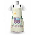 thumbnail image 3 of Happy Camper Apron, Lets Go to the Beach Slogan with Grunge Palm Trees Minivan and Surfboard, Unisex Kitchen Bib with Adjustable Neck for Cooking Gardening, Adult Size, Multicolor, by Ambesonne, 3 of 4