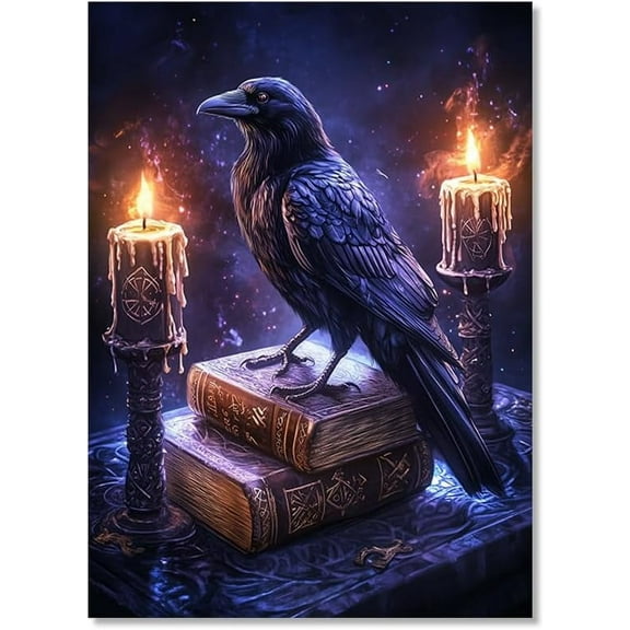Raven With Candles Gothic Victorian Crow Dark Academia Halloween Art Poster Vintage Poster Canvas Print Gothic Spooky Funny Aesthetic Room Decor (SKU2,8 x12inch=(20 x30 cm),Unframed)