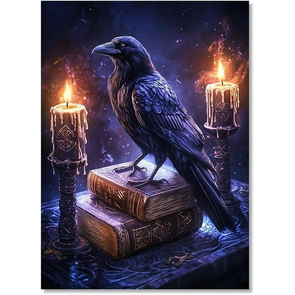 Raven With Candles Gothic Victorian Crow Dark Academia Halloween Art Poster Vintage Poster Canvas Print Gothic Spooky Funny Aesthetic Room Decor (SKU2,8 x12inch=(20 x30 cm),Unframed)