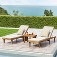 thumbnail image 2 of Noble House Nadine Outdoor Wood 3-Pc Chaise Lounge Set Cushion Teak/Cream, 2 of 11
