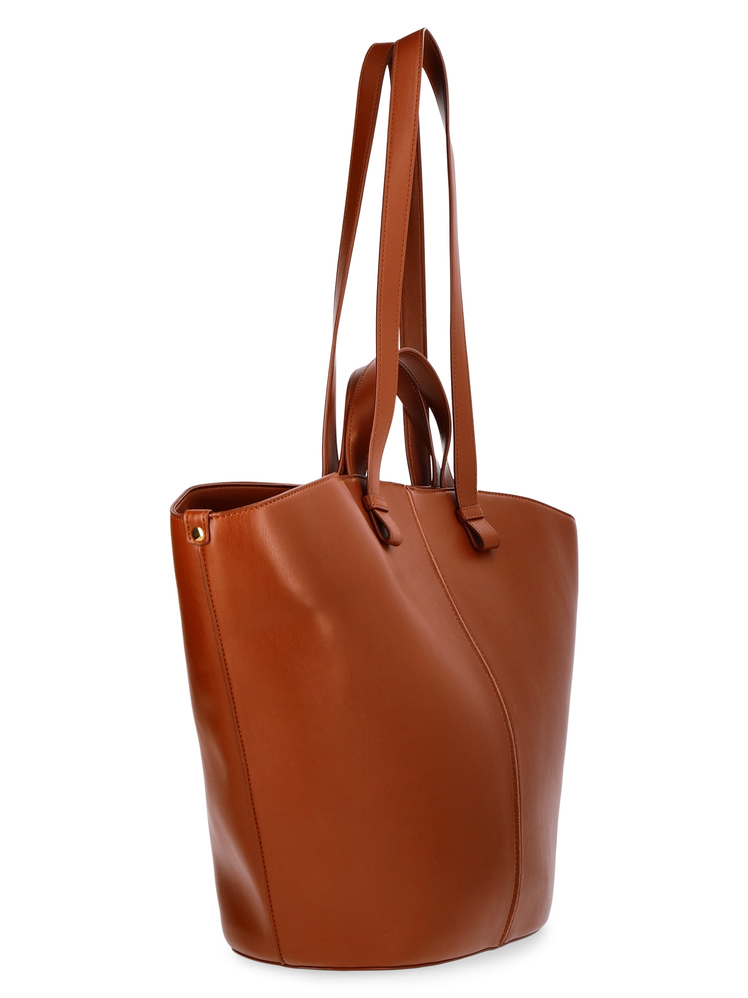 Time and Tru Women's Faux Leather Tulip Tote Handbag, Cognac